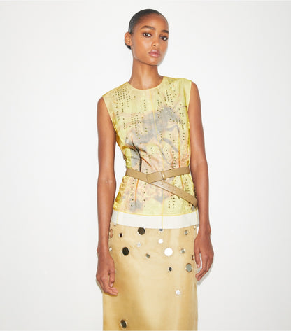 Tory Burch Printed Organza Shell Top - Yellow Bee