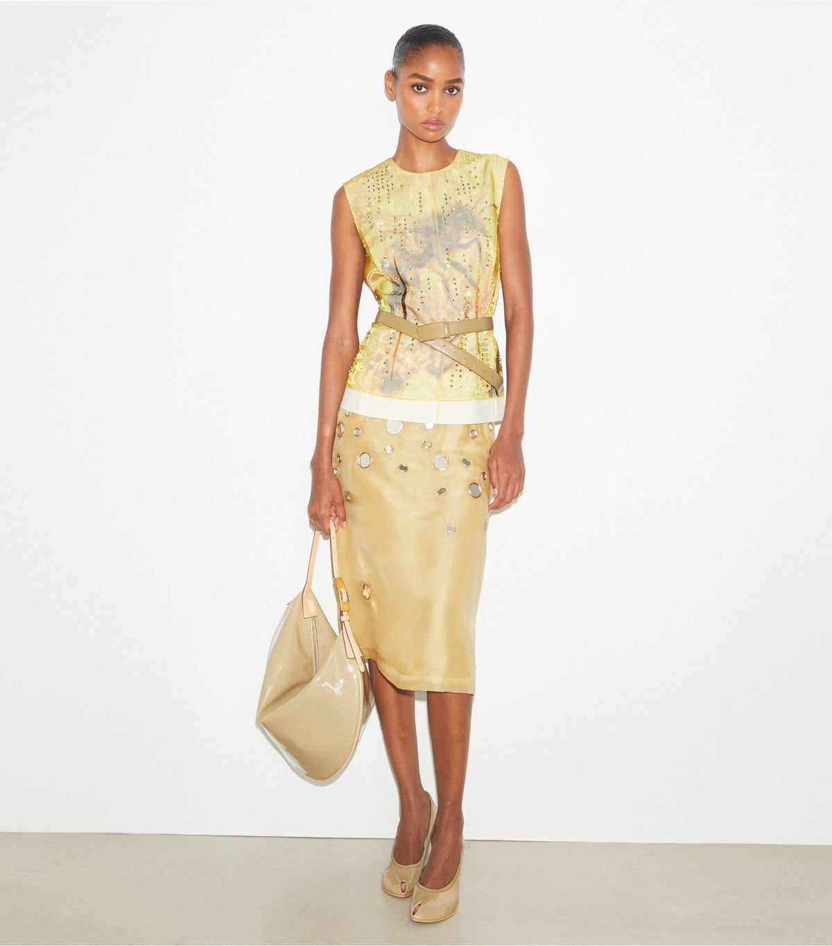 Tory Burch Printed Organza Shell Top - Yellow Bee