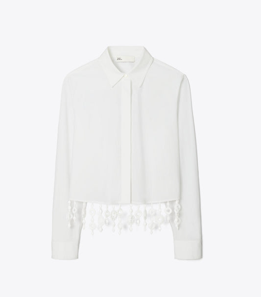 Tory Burch Crystal Embellished Poplin Shirt - White