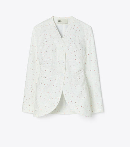 Tory Burch Printed Poplin Jacket - White Pigment Ditsy