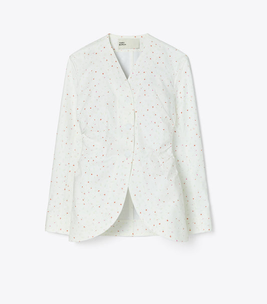 Tory Burch Printed Poplin Jacket - White Pigment Ditsy