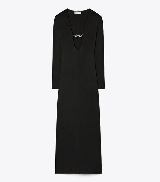 Tory Burch Deep U-Neck Jessa Viscose Dress - Black