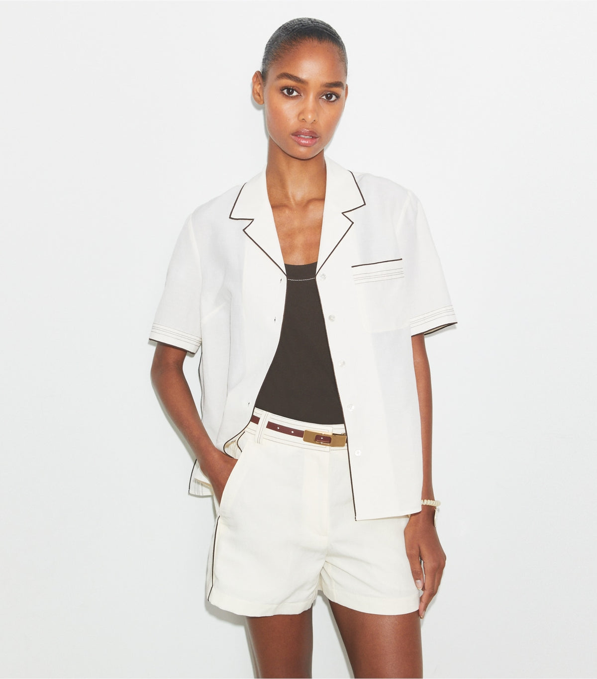 Tory Burch Linen Camp Shirt - White