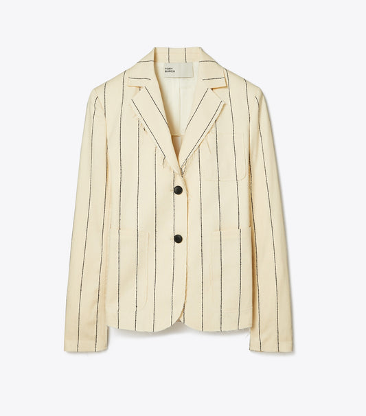 Tory Burch Striped Cotton Blazer - Ivory/Navy