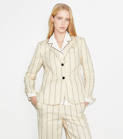 Tory Burch Striped Cotton Blazer - Ivory/Navy