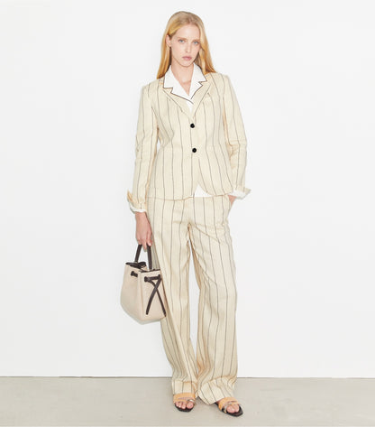 Tory Burch Striped Cotton Wide-Leg Pant - Ivory/Navy