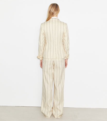 Tory Burch Striped Cotton Wide-Leg Pant - Ivory/Navy