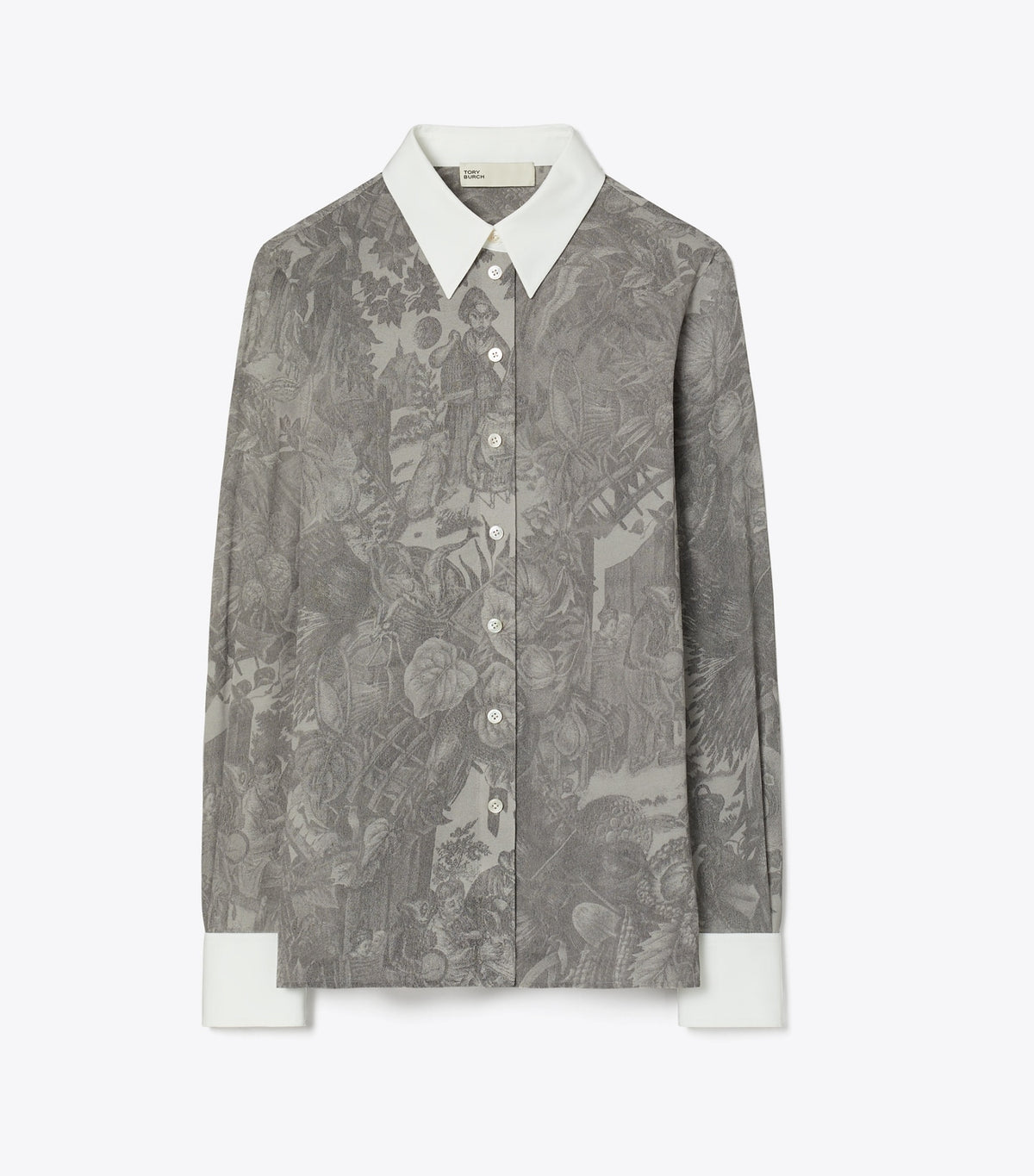 Tory Burch Printed Viscose Shirt - Light Gray Alien Toile