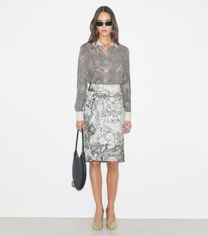 Tory Burch Printed Viscose Shirt - Light Gray Alien Toile