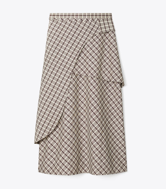 Tory Burch Wool Wrap Skirt - Plum/Ivory Windowpane