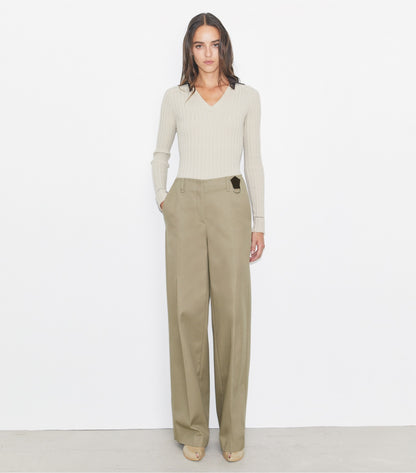Tory Burch Distressed Cotton Pant - Taupe Gray