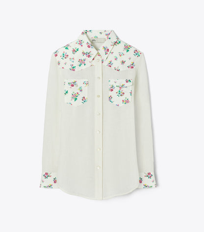Tory Burch Linen Shirt - Multi Ditsy Floral