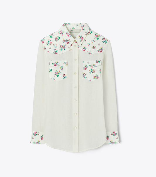 Tory Burch Linen Shirt - Multi Ditsy Floral