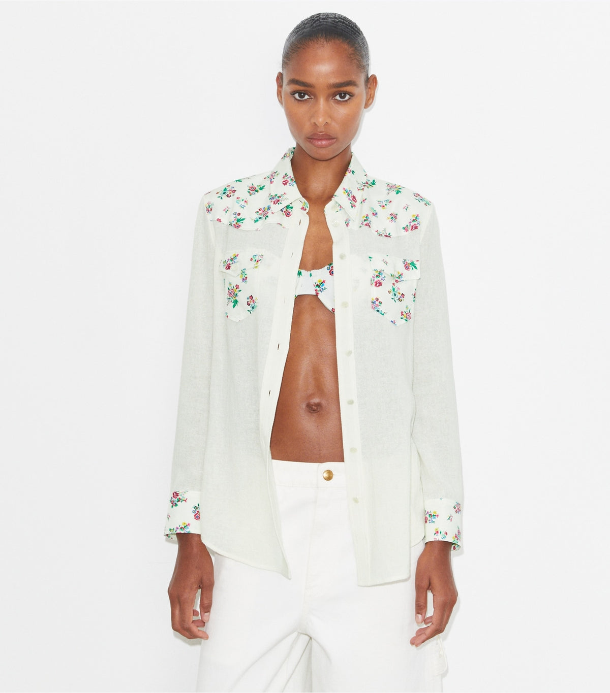 Tory Burch Linen Shirt - Multi Ditsy Floral
