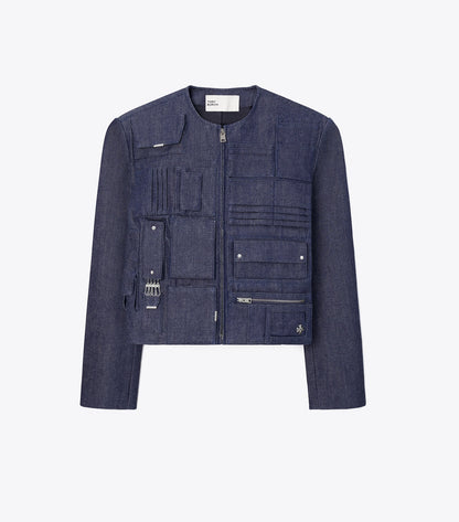 Tory Burch Denim Handbag Jacket - Raw/Unwashed