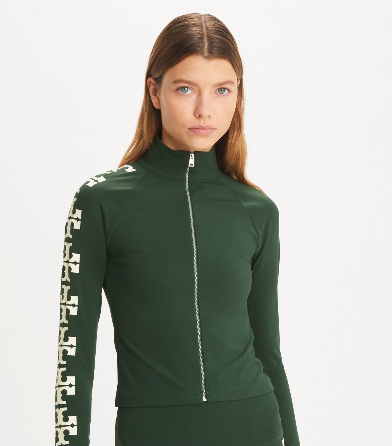 Tory Burch Nylon Logo Zip Top - Conifer