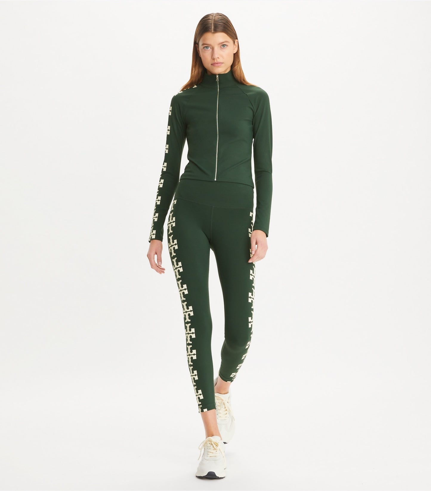 Tory Burch Nylon Logo Zip Top - Conifer