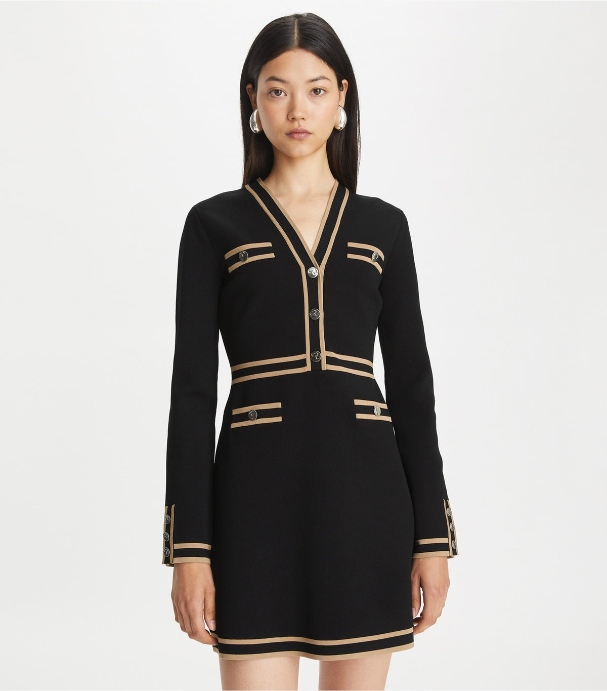 Tory Burch Kendra Viscose Sweater Dress - Black / Chameau