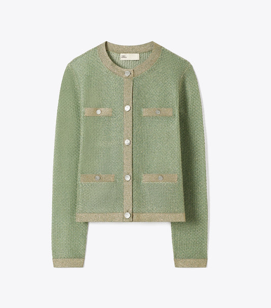 Tory Burch Kendra Mesh Cardigan - Gold / Green