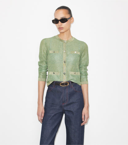 Tory Burch Kendra Mesh Cardigan - Gold / Green