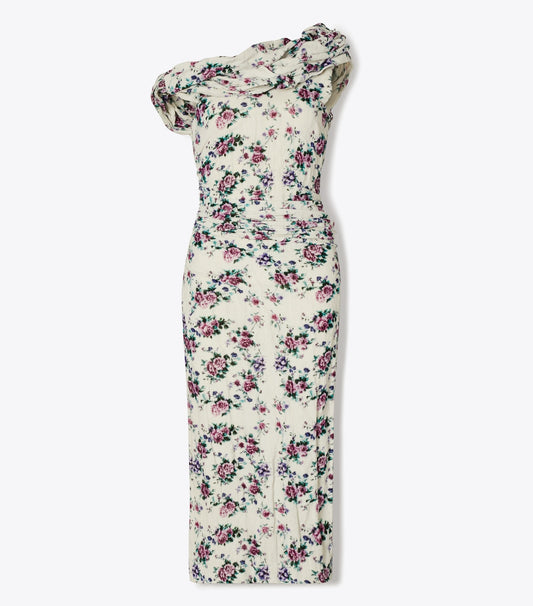 Tory Burch Twisted Cotton Velvet Dress - Purple Floral