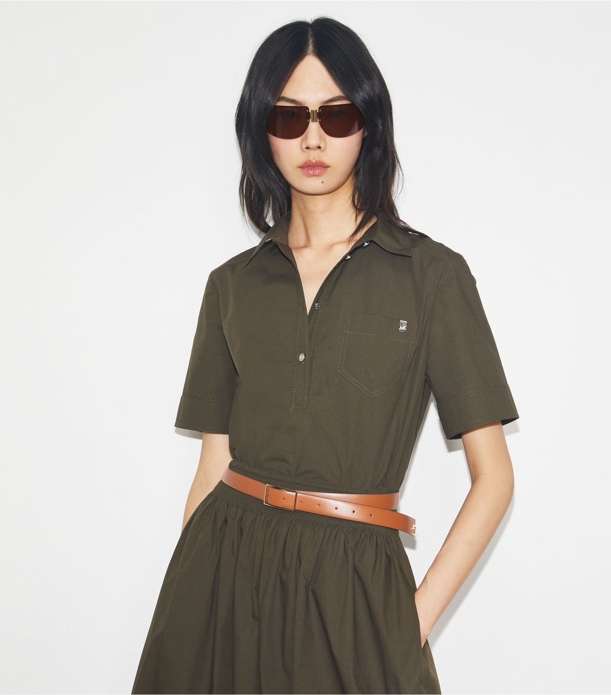 Tory Burch Poplin Shirt - Olive Pesto
