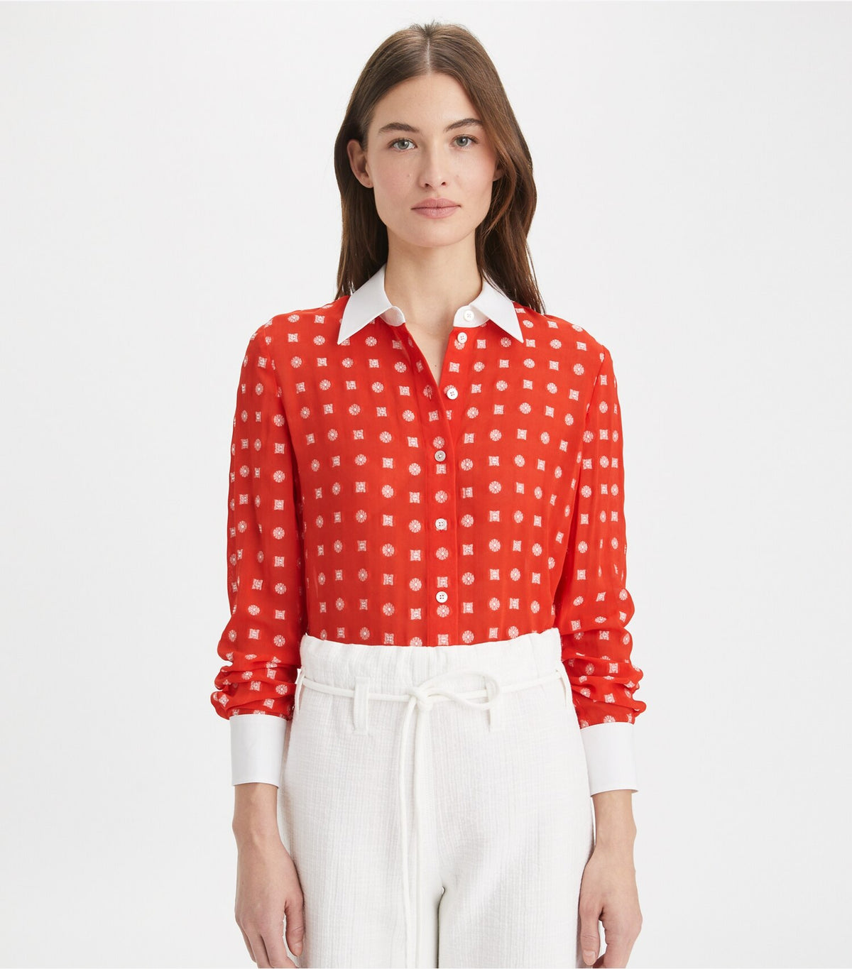 Tory Burch Colorblock Jacquard Shirt - Pepperoncini Nothing Ditsy