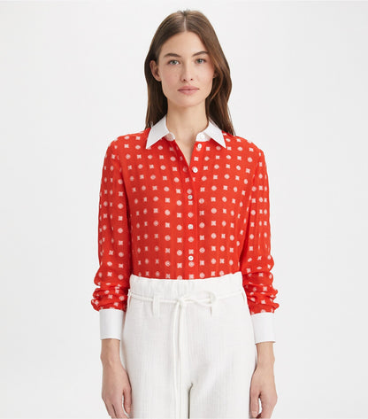 Tory Burch Colorblock Jacquard Shirt - Pepperoncini Nothing Ditsy