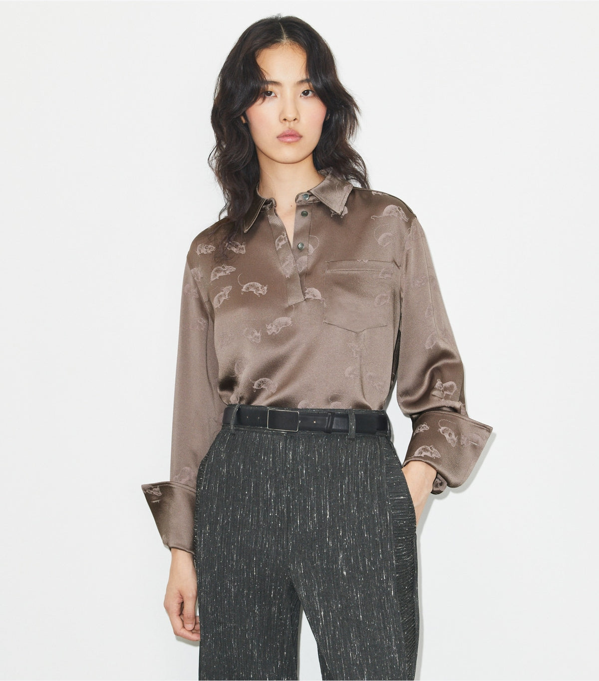 Tory Burch Jacquard Cuffed Shirt - Pale Mauve