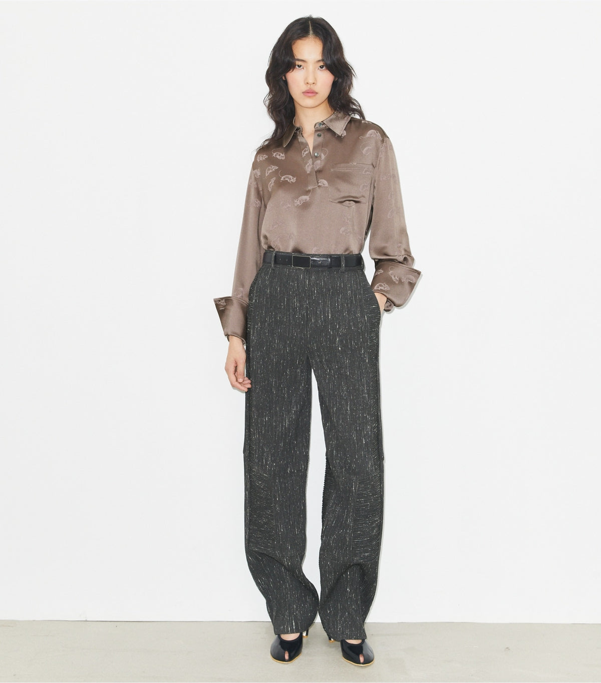 Tory Burch Jacquard Cuffed Shirt - Pale Mauve