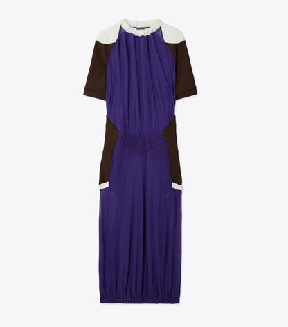 Tory Burch Colorblock Sheer Jersey Dress - Ballpoint Blue