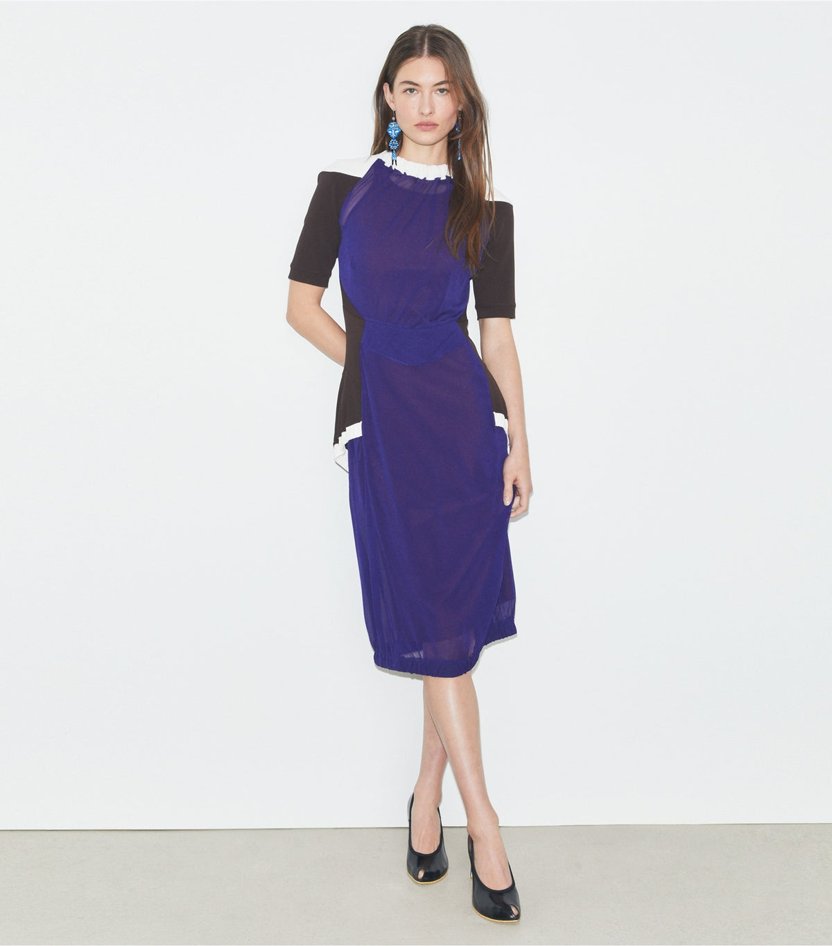 Tory Burch Colorblock Sheer Jersey Dress - Ballpoint Blue