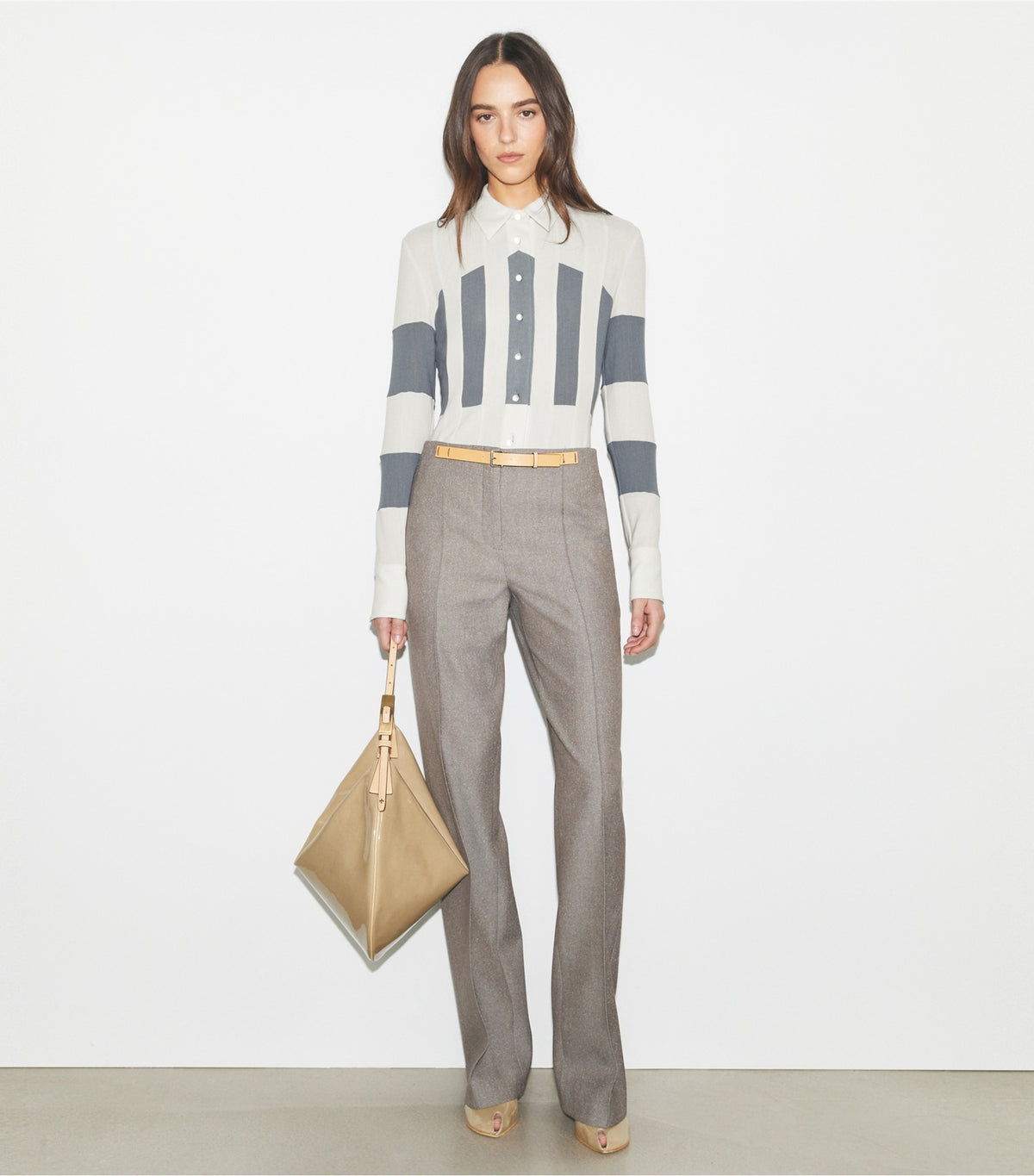 Tory Burch High-Waisted Wool Pants - Mountain Ash Ground/Marshmallow Fleck