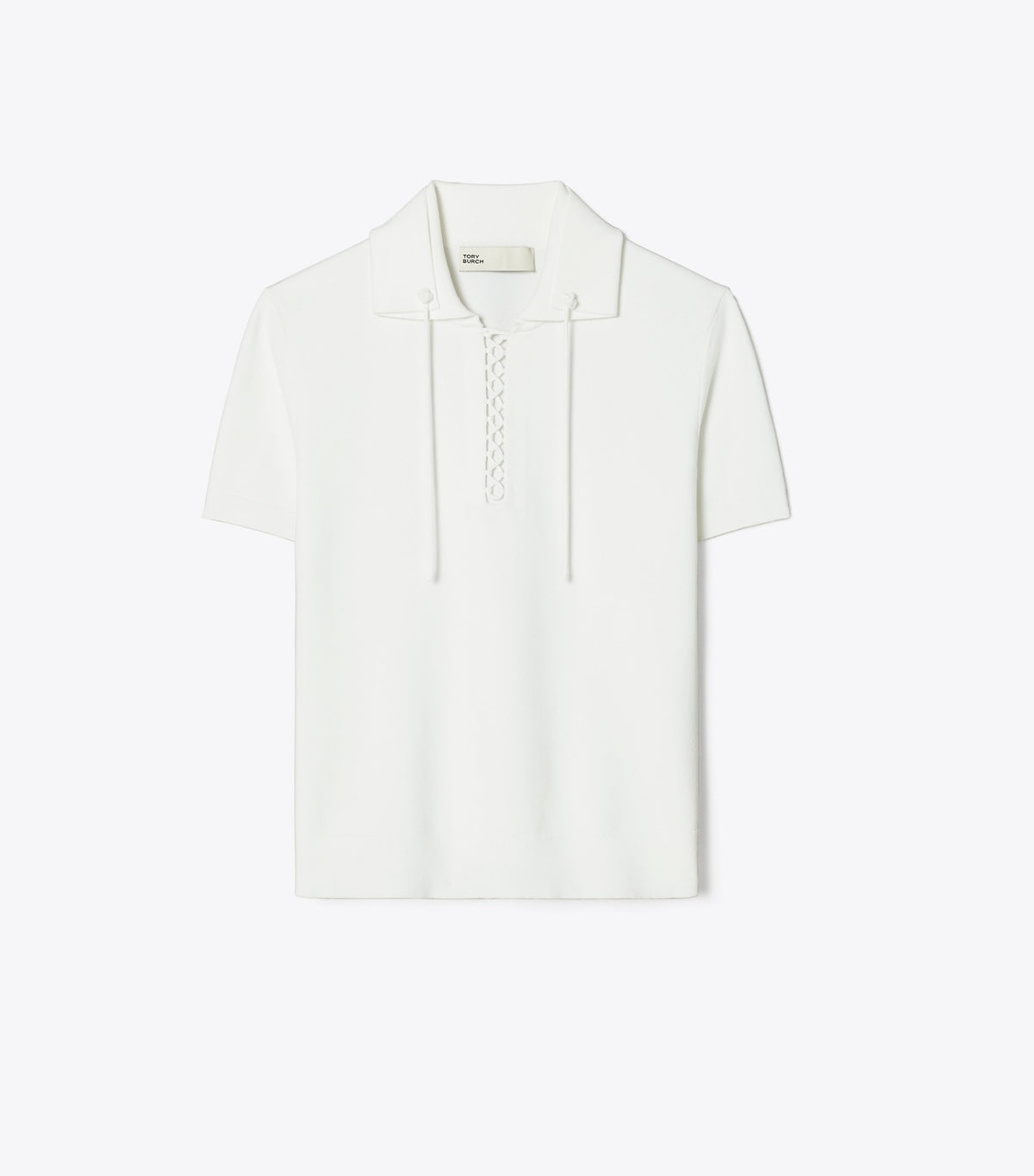 Tory Burch Lace-Up Polo Sweater - White