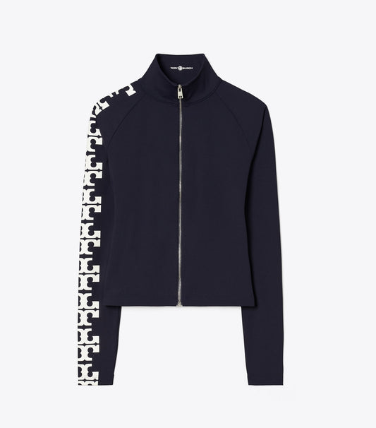 Tory Burch Nylon Logo Zip Top - Deep Navy
