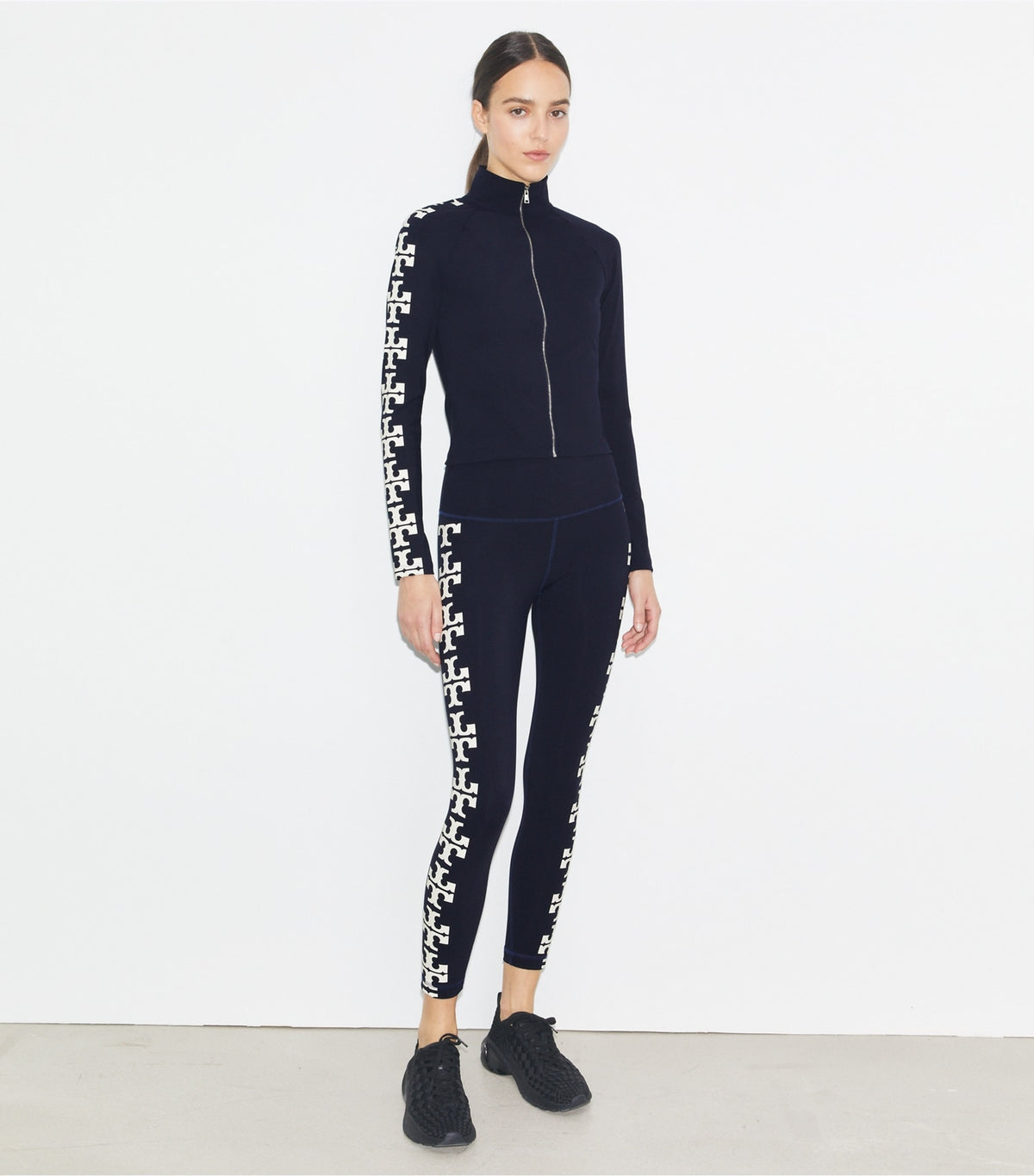 Tory Burch Nylon Logo Zip Top - Deep Navy