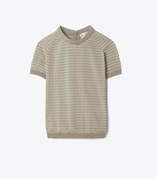 Tory Burch Striped Nylon Mockneck - Gray Chateau