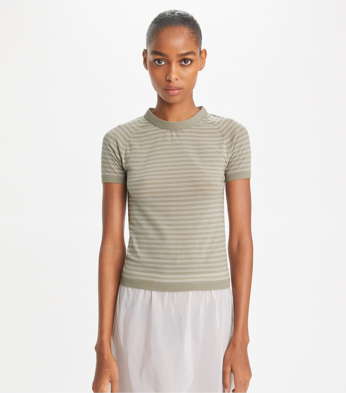 Tory Burch Striped Nylon Mockneck - Gray Chateau