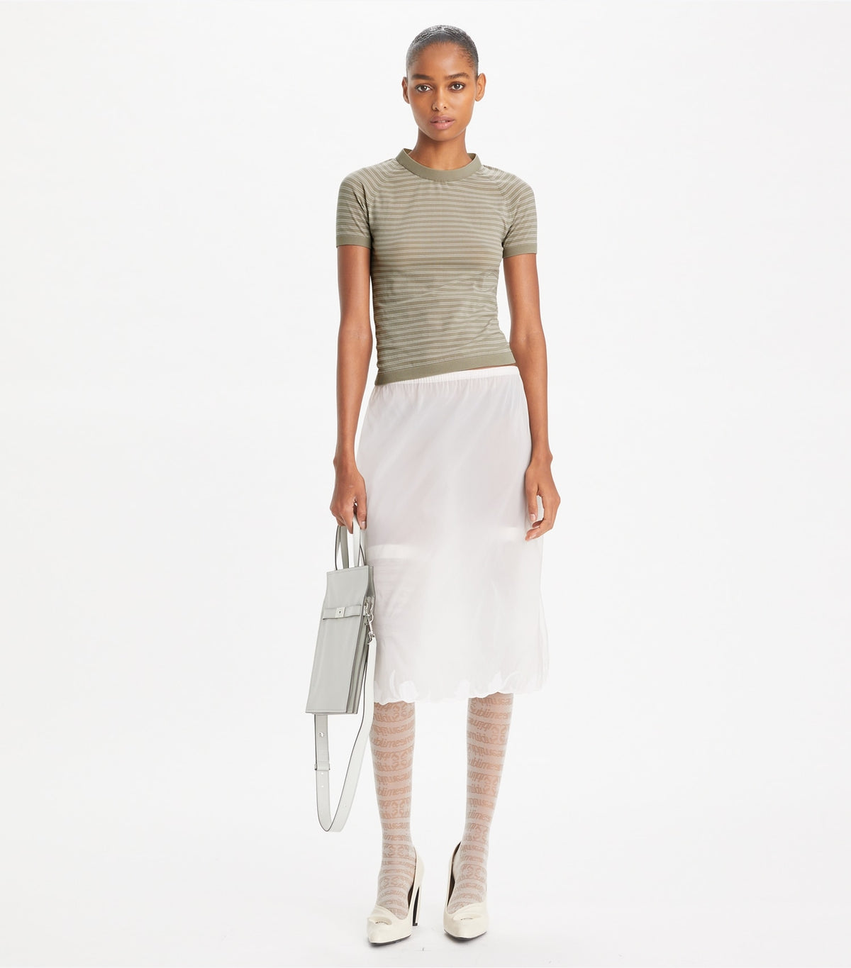 Tory Burch Striped Nylon Mockneck - Gray Chateau