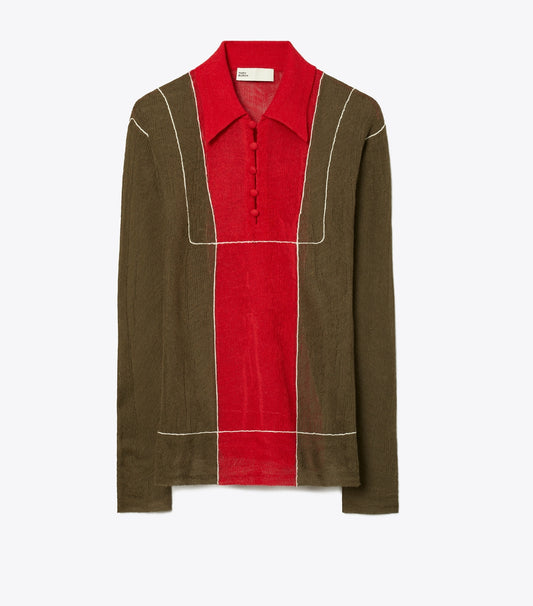 Tory Burch Colorblock Wool Sweater - Olive / Red