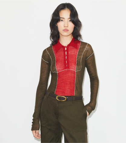 Tory Burch Colorblock Wool Sweater - Olive / Red