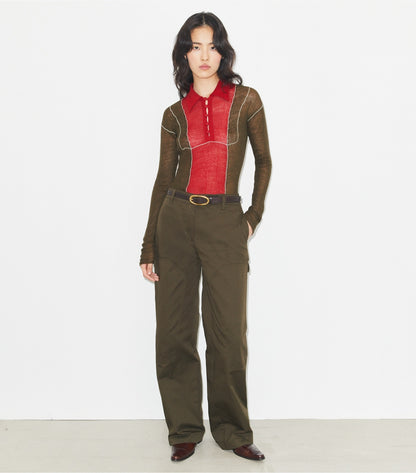 Tory Burch Colorblock Wool Sweater - Olive / Red