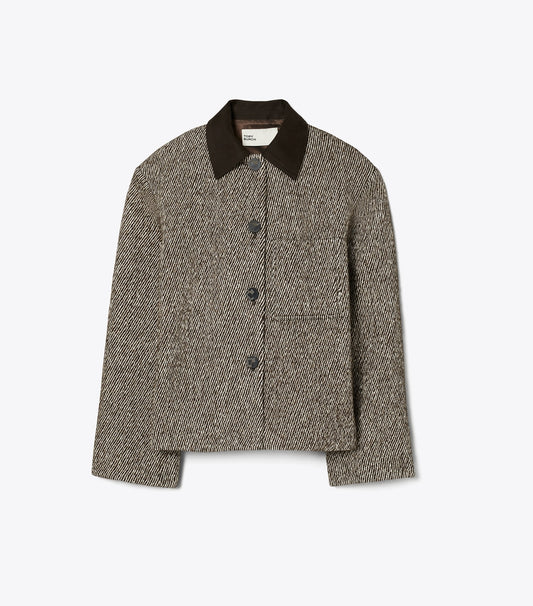 Tory Burch Twill Barn Jacket - Dark Mocha/New Ivory