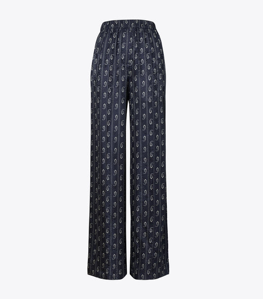 Tory Burch Relaxed-Fit Jacquard Pants - Medium Navy Paisley