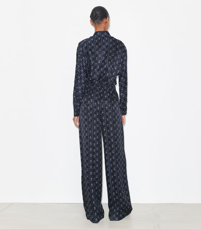 Tory Burch Relaxed-Fit Jacquard Pants - Medium Navy Paisley