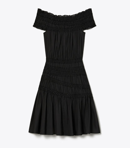 Tory Burch Smocked Cotton Dress - Black