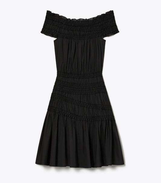 Tory Burch Smocked Cotton Dress - Black