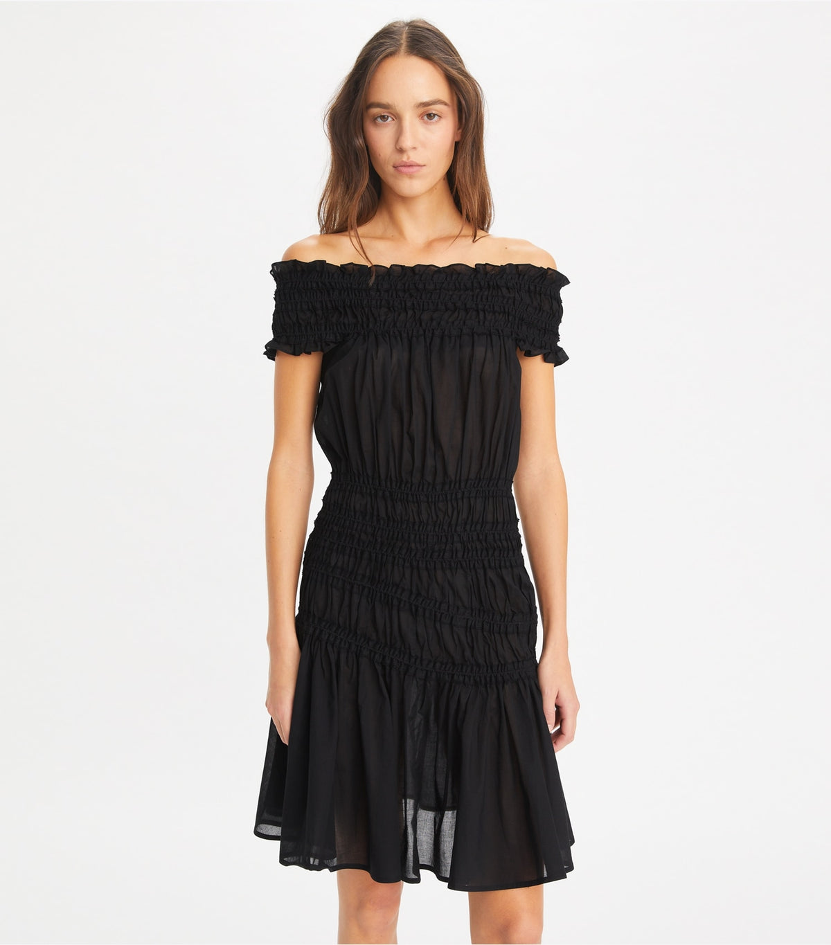 Tory Burch Smocked Cotton Dress - Black