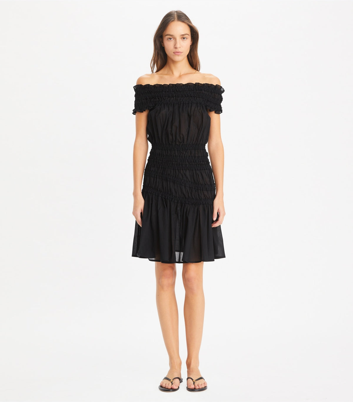 Tory Burch Smocked Cotton Dress - Black