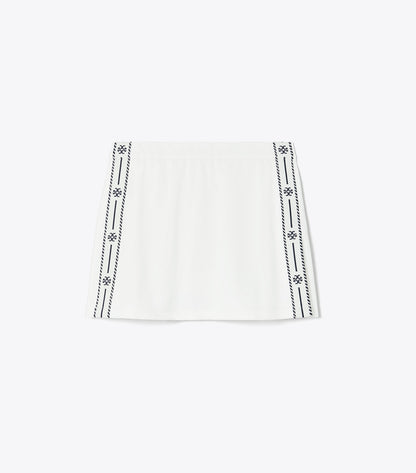 Tory Burch Tech Piqué Logo Stripe Tennis Skirt - Snow White
